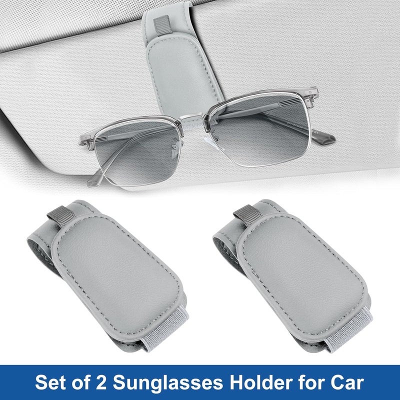 Teraves 2 Pack Sunglass Holder Clip for Car Visor, Upgrade Magnetic Leather Visor Sunglasses Clip, Easy to Hold Your Glasses Eyeglasses, Grey - Image 2